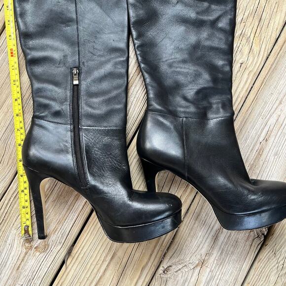 Reba Black Leather Knee High Platform Stiletto Boots Size 9.5M - Picture 3 of 10